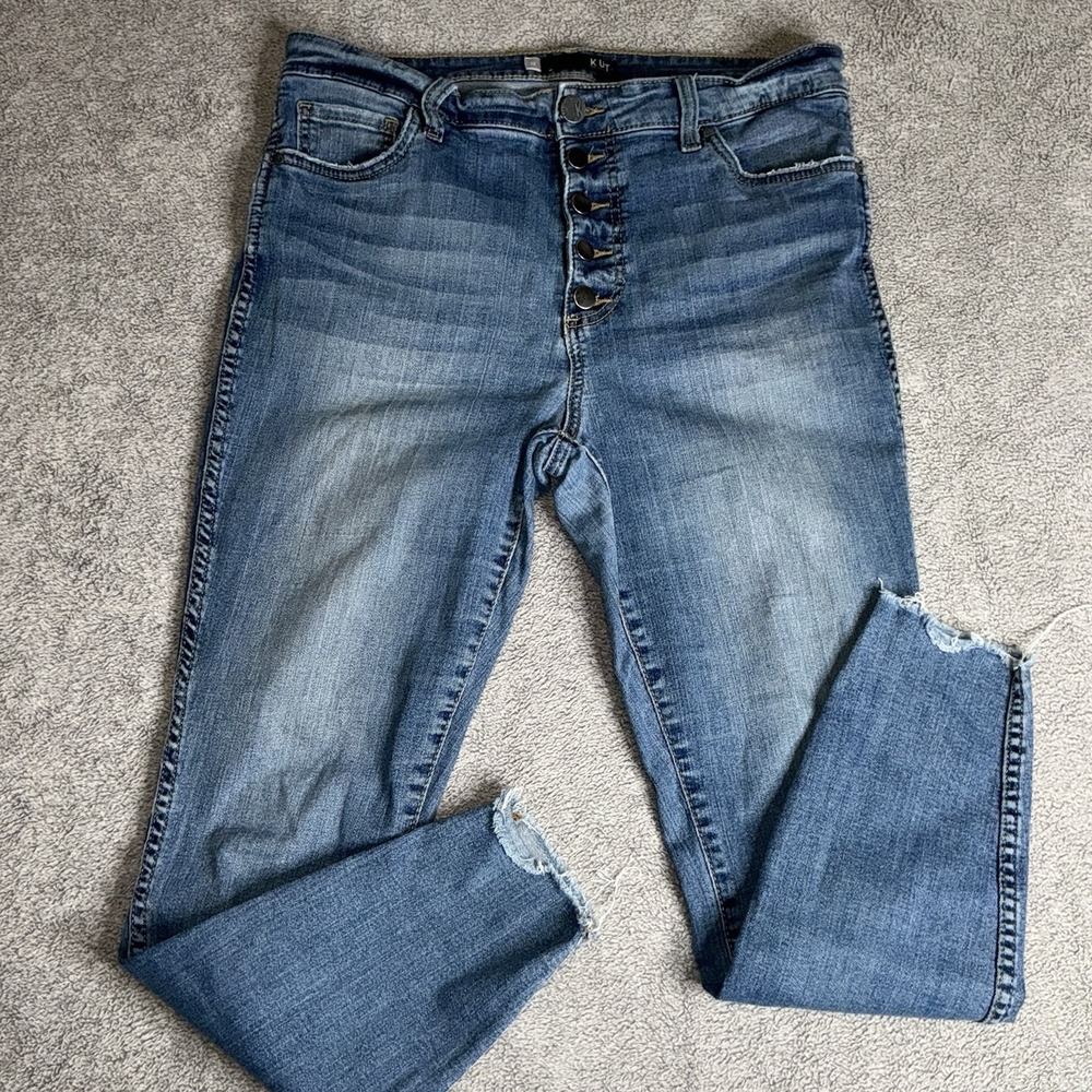 KUT From The Kloth KP1476MA3‎ Raw Cuff Exposed Button Fly Stretch Jeans Size 12